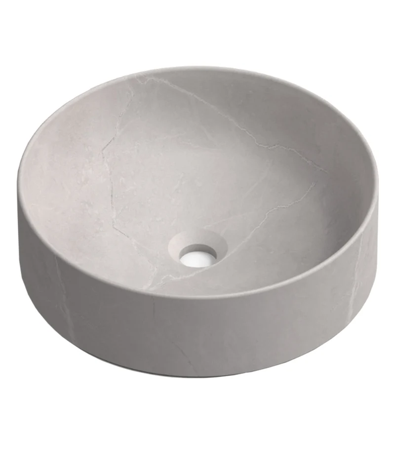 Aruba Lavabo Sobre Encimera Resina Cemento | Lavamanos Baño para Encimera Redondo | 37cm de Diámetro