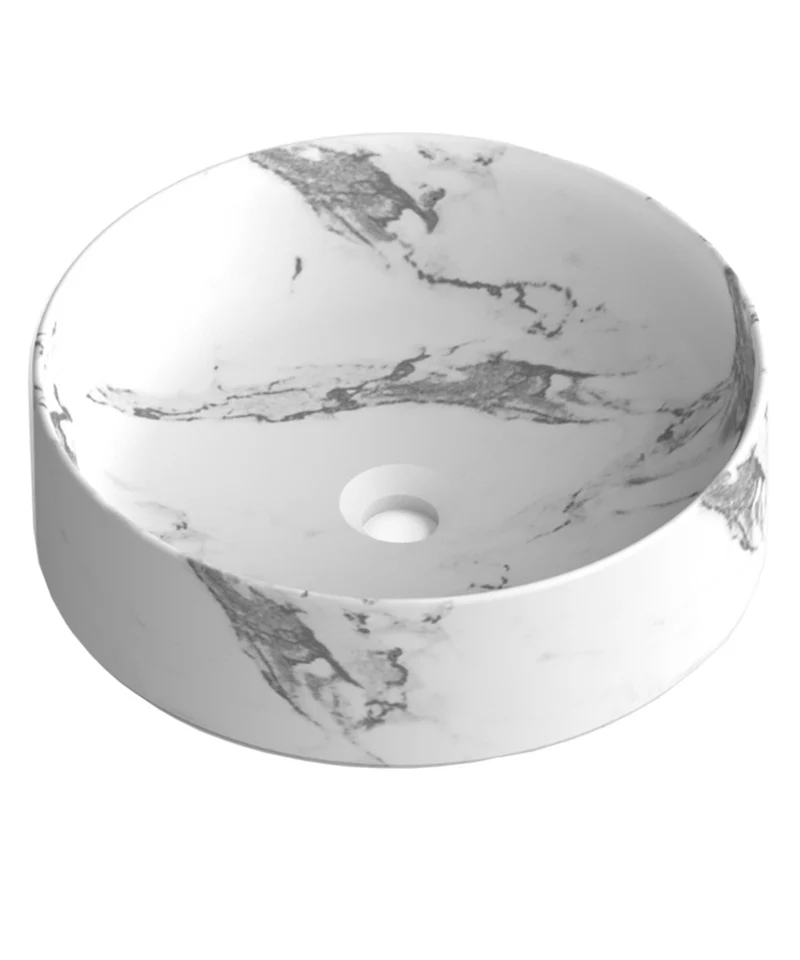 Aruba Lavabo Sobre Encimera Resina Carrara | Lavamanos Baño para Encimera Redondo | 37cm de Diámetro