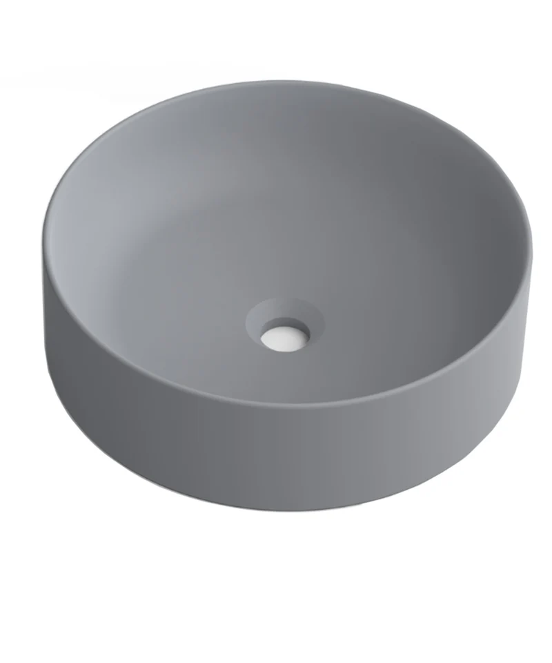 Aruba Lavabo Sobre Encimera Resina Gris | Lavamanos Baño para Encimera Redondo | 37cm de Diámetro