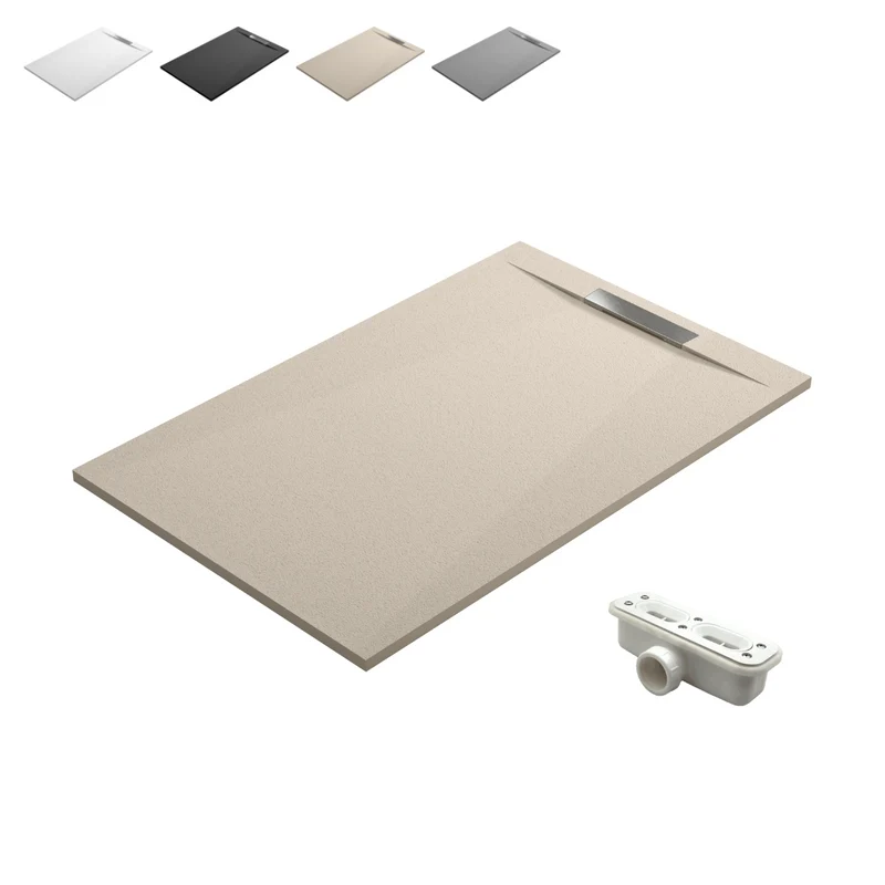 Gante Plato de Ducha de Resina Extraplano | Antideslizante | Válvula de Desagüe y Rejilla | Beige