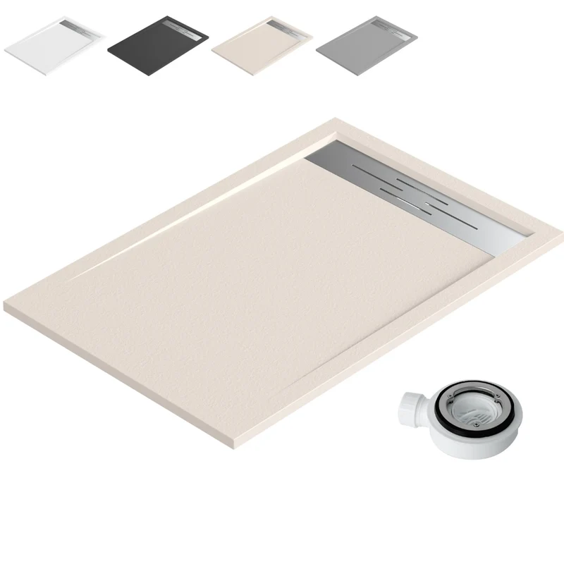 Monaco Plato de Ducha de Resina Extraplano | Antideslizante | Válvula de Desagüe y Rejilla | Beige