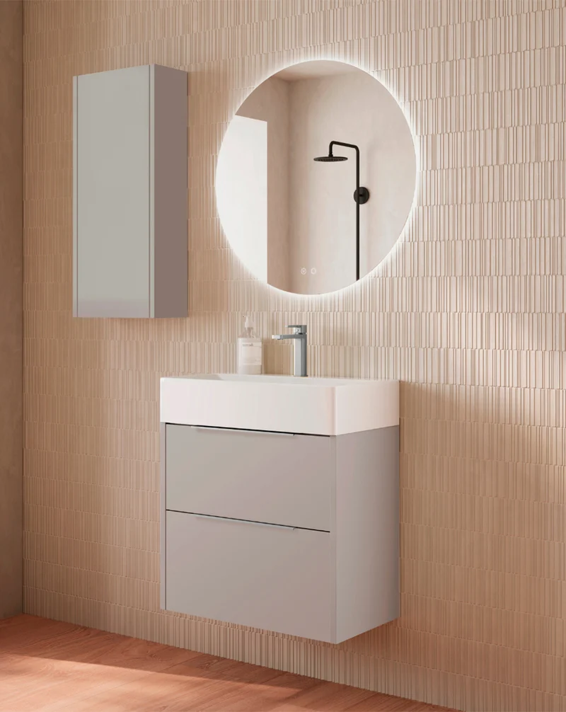 Bambi Mueble Baño Suspendido Fondo Reducido con Lavabo Cerámico 2 Cajones | 60cm Moka Mate