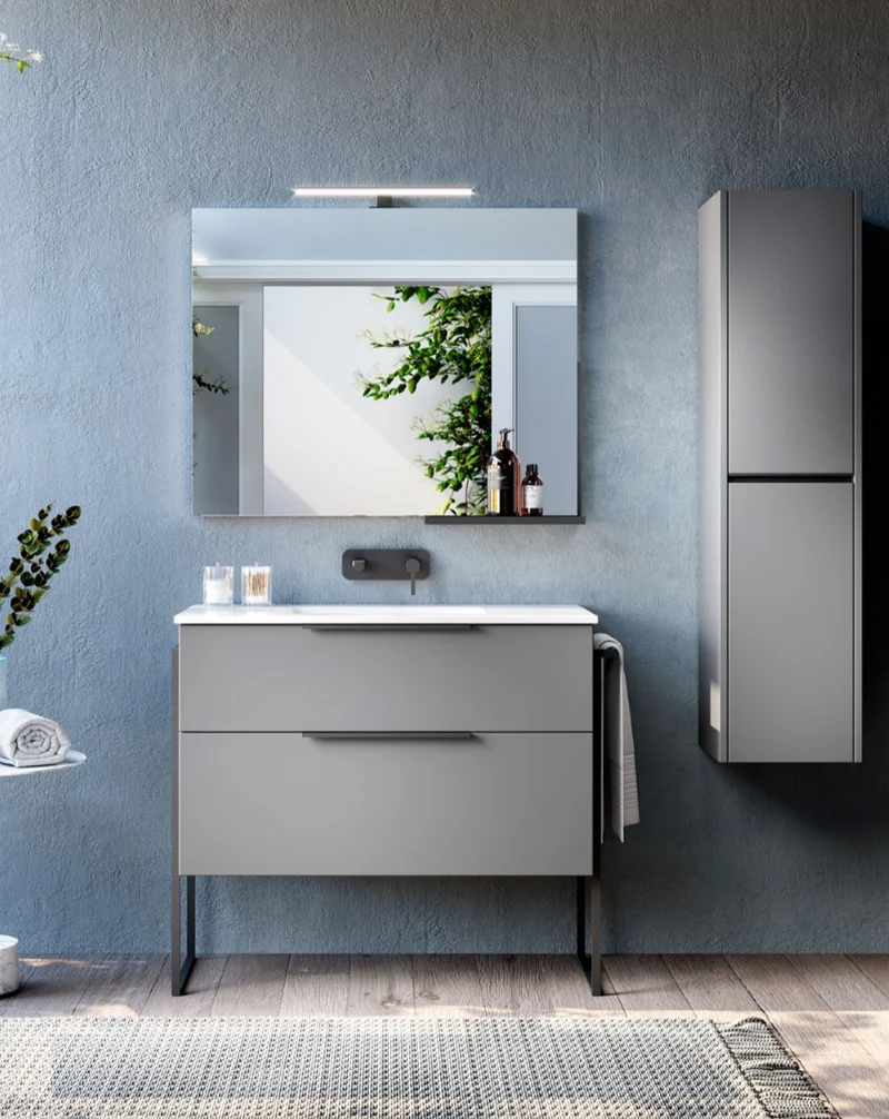 Galsaky Industrial Mueble de Baño Al Suelo con Lavabo Cerámico | 2 cajones con Cierre Amortiguado y Organizador | Mist Mate