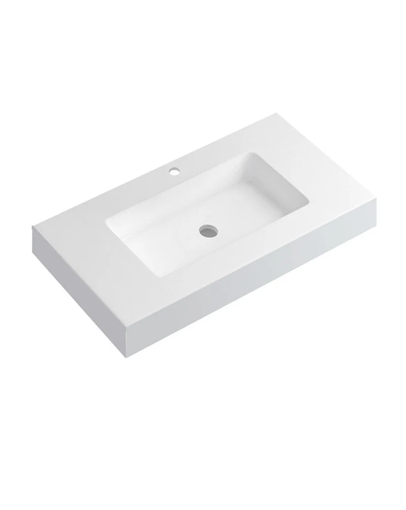 Lavabo con Faldón para Baño Solid Surface Suspendida | Lavabo Flotante (Un Seno Centrado ó 2 Senos)| Fondo 46cm | Espesor 10cm