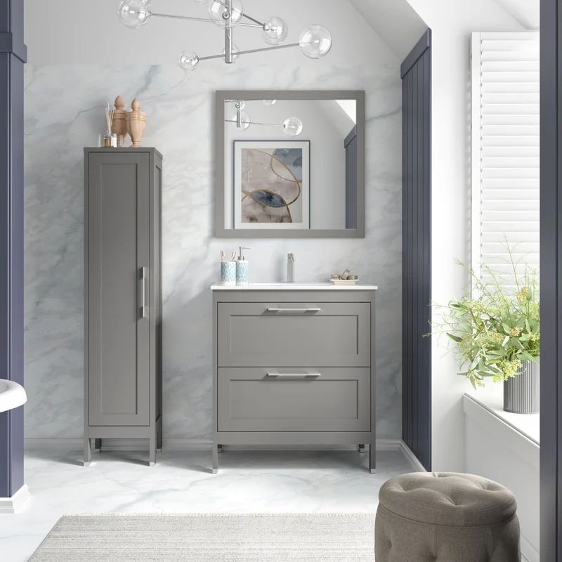 Toscana Mueble Baño A suelo con Lavabo Cerámico | 2 cajones con Cierre Amortiguado y Organizador | Mist Mate