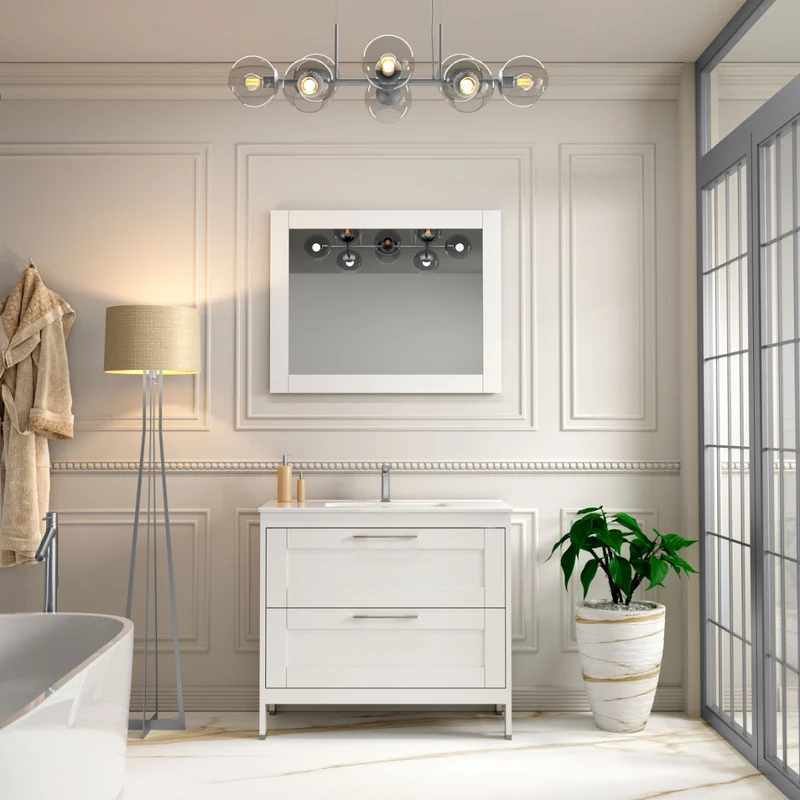 Toscana Mueble Baño A suelo con Lavabo Cerámico | 2 cajones con Cierre Amortiguado y Organizador | Blanco Mate