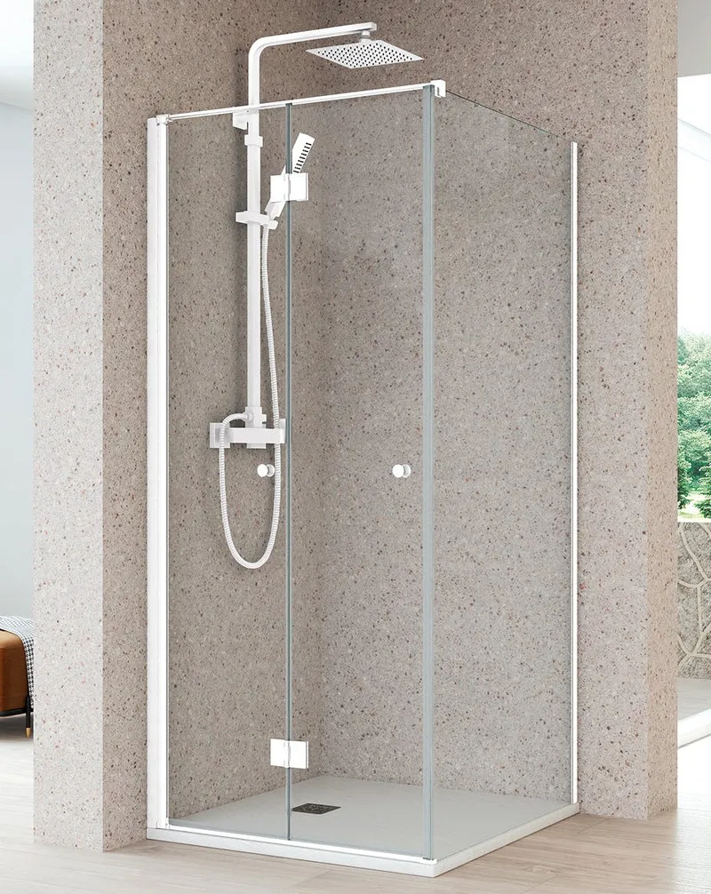 Vera Mampara de Ducha Rectangular Puerta Plegable 1 Fijo Latetal | 6mm Antical 195cm Altura | Blanco Mate