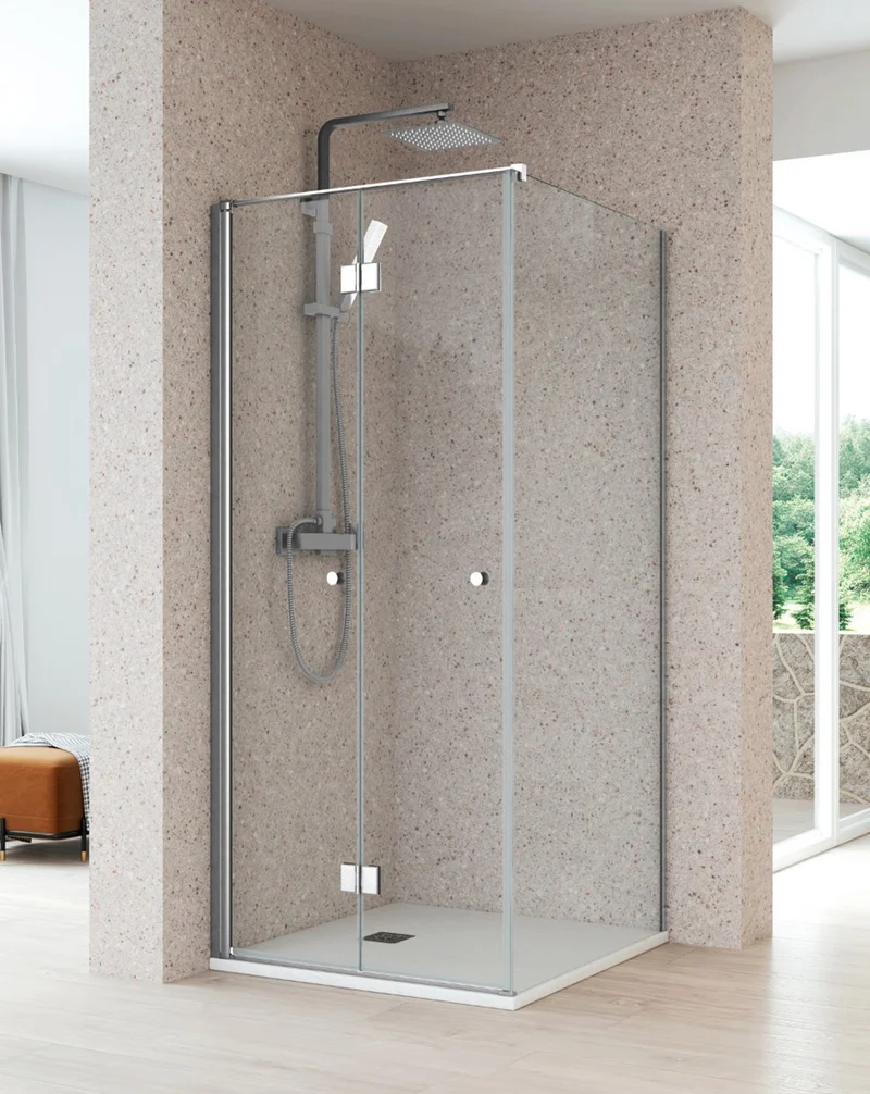 Vera Mampara de Ducha Rectangular Puerta Plegable 1 Fijo Latetal | 6mm Antical 195cm Altura | Cromo Brillo