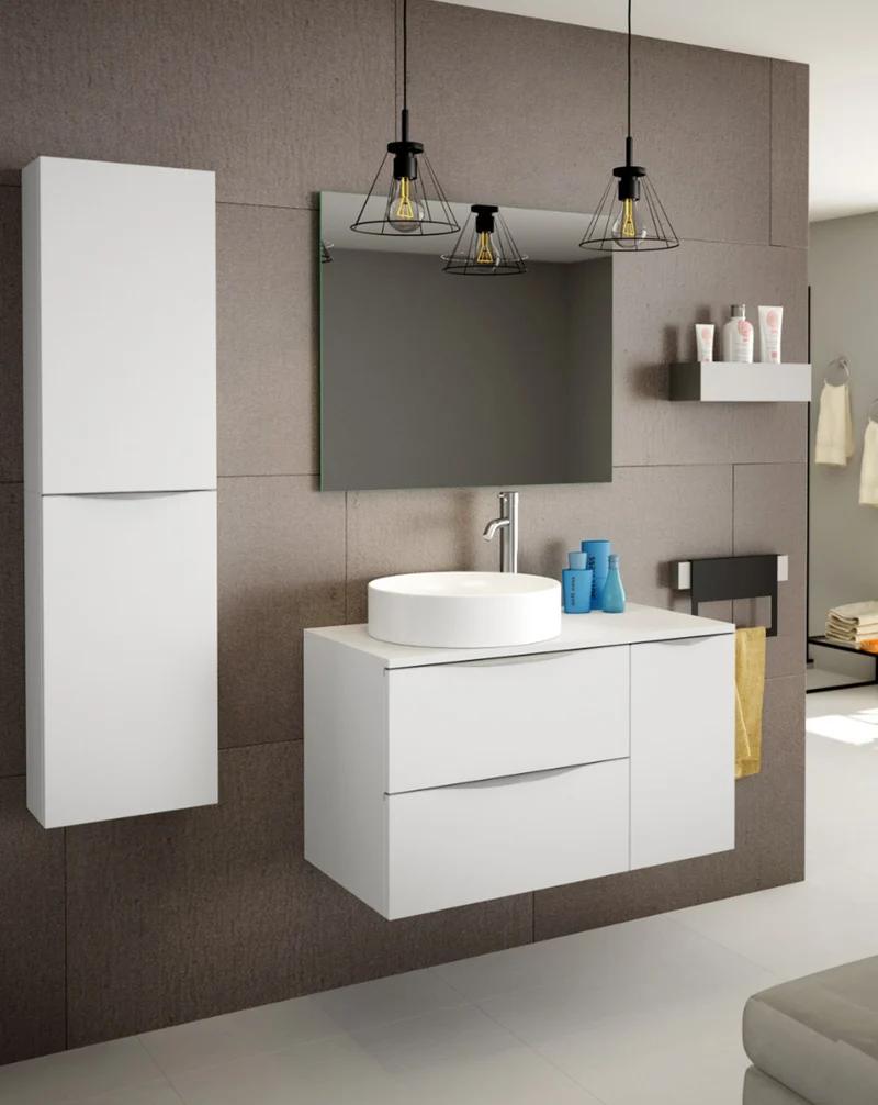 Landes 2.2 Mueble de Baño Modular Suspendido con Tapa y Lavabo Sobre Encimera | 2 Cajones y 1 Puerta | Personalizable