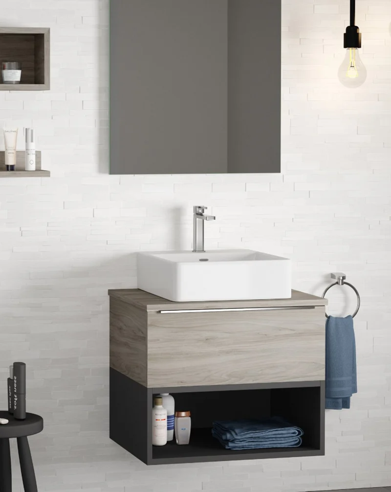 Landes 1.2 Mueble de Baño Modular Suspendido con Lavabo Cerámico | Módulo Cajón Superior Módulo Hueco inferior | Personalizable