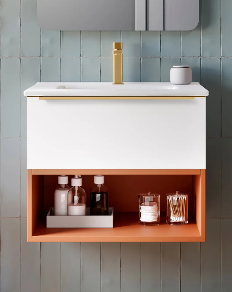 Landes 01 Mueble de Baño Modular Suspendido con Lavabo Cerámico | Módulo Cajón Superior y Módulo Hueco inferior | Personalizable