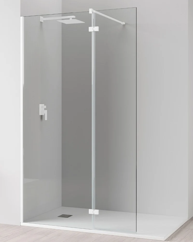 Manacor Mampara de Ducha Fijo de Ducha + 1 Puerta Abatible | Cristal Templado 6mm Antical | 195cm Altura | Blanco Mate