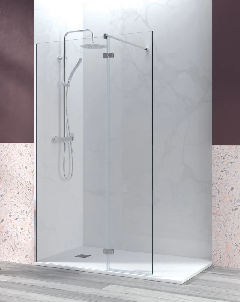 Manacor Mampara de Ducha Fijo de Ducha + 1 Puerta Abatible | Cristal Templado 6mm Antical | 195cm Altura | Cromo Brillo