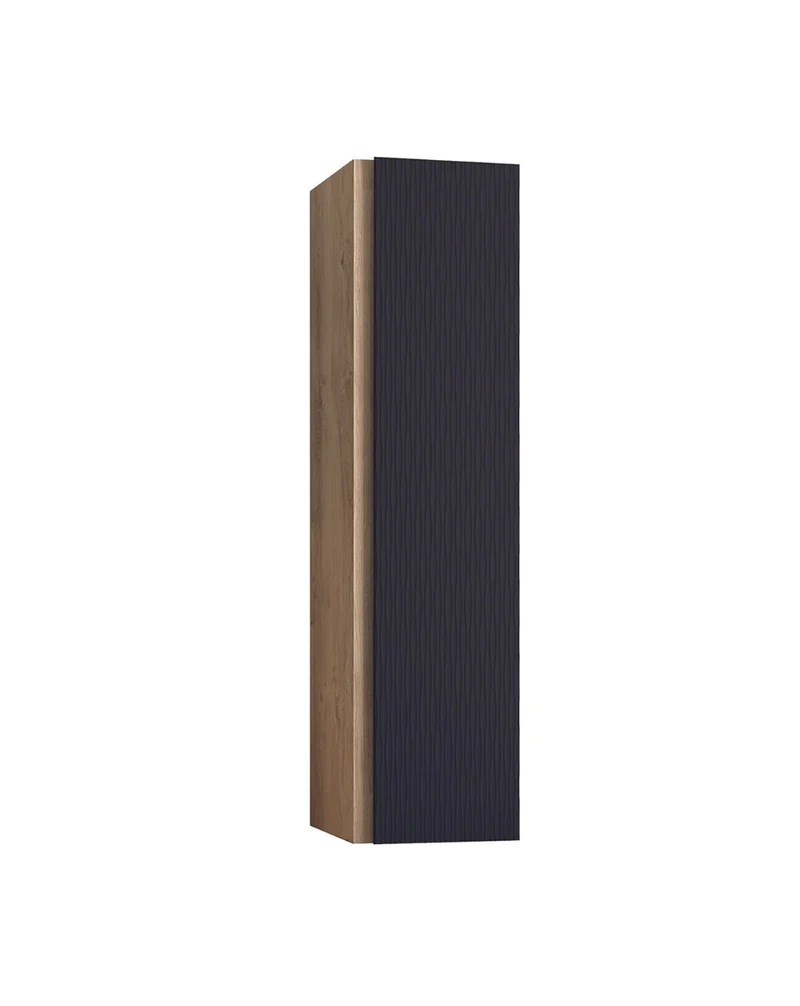 Lambda Columna de Baño Suspendida 1 Puerta con Textura | Armario Alto Baño Colgante 140x34,9x33,9cm | Negro Azabache