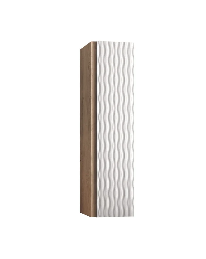 Lambda Columna de Baño Suspendida 1 Puerta con Textura | Armario Alto Baño Colgante 140x34,9x33,9cm | Blanco Mate