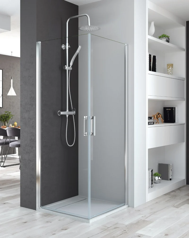 Javea Mampara de Ducha Rectangular con 2 Puertas Abatibles | Vidrio 6mm con Antical Altura 195cm | Cromo Brillo