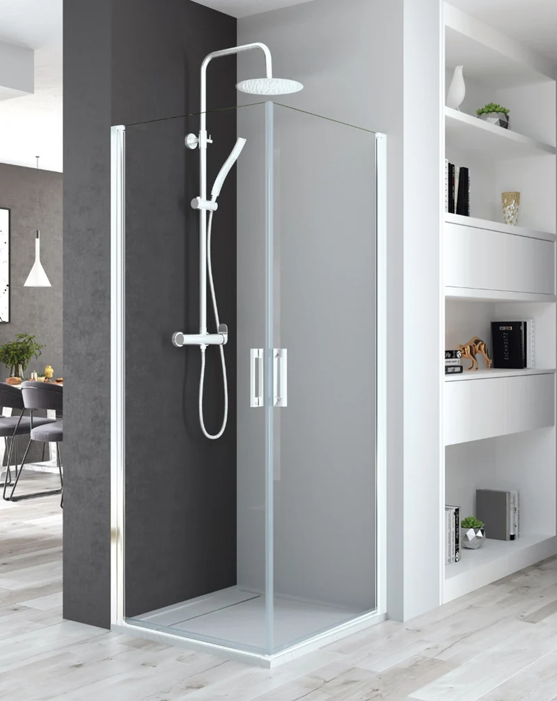 Javea Mampara de Ducha Rectangular con 2 Puertas Abatibles | Vidrio 6mm con Antical Altura 195cm | Blanco Mate