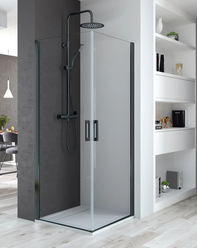 Javea Mampara de Ducha Rectangular con 2 Puertas Abatibles | Vidrio 6mm con Antical Altura 195cm | Negro Mate