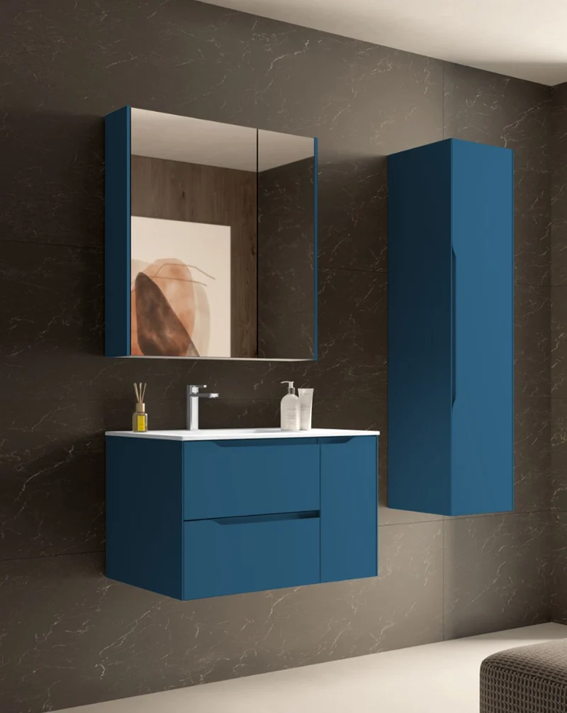 Cenit Mueble de Baño Suspendido con Lavabo Cerámico | 2 cajones y Puerta Lateral | Guías Hettich | Blue Space Mate