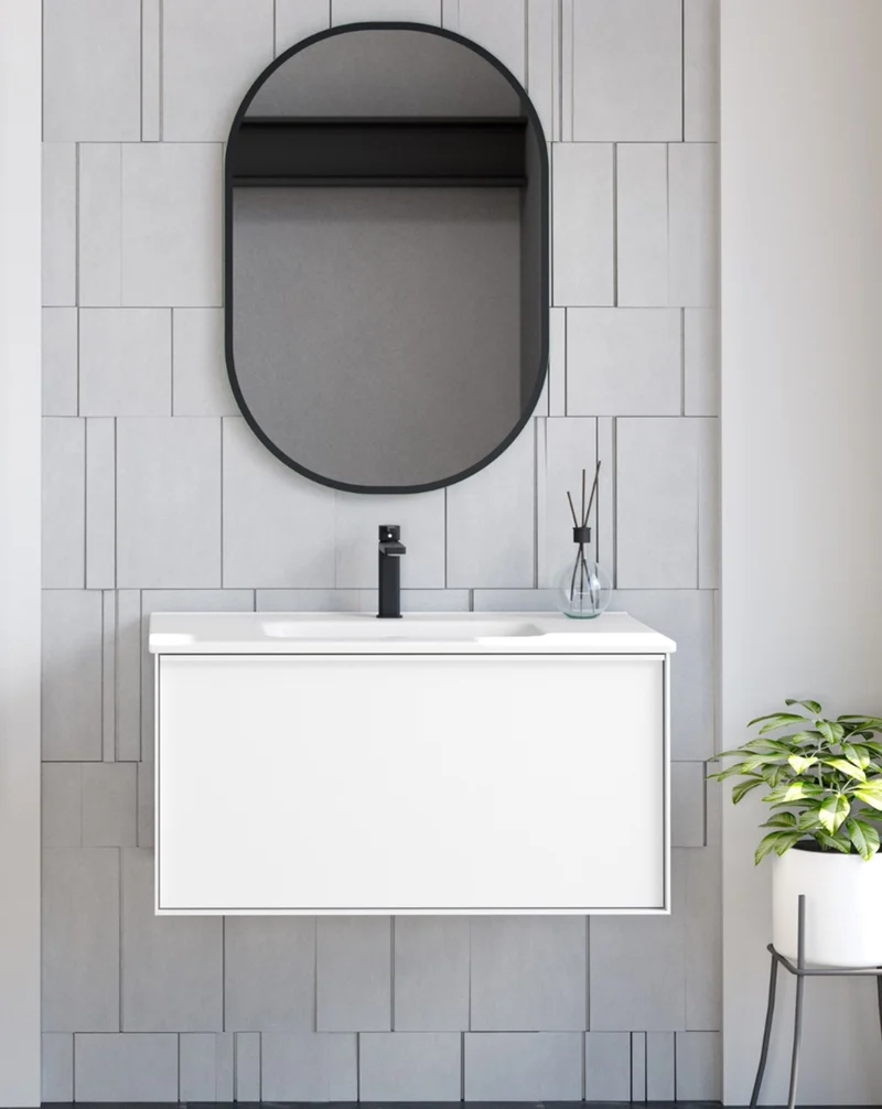 Berlin Mueble de Baño Suspendido con Lavabo Cerámico | 2 cajones con Cierre Amortiguado y Organizador | Blanco Brillo