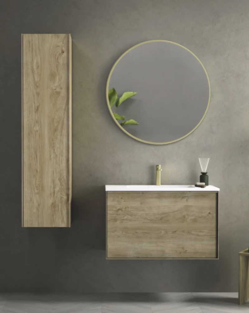 Berlin Mueble de Baño Suspendido con Lavabo Cerámico | 2 cajones con Cierre Amortiguado y Organizador | Roble Natural