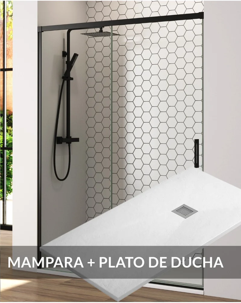 Pack Patricia Mampara de Ducha Frontal 1 Puerta 1 Fijo Corredera con Plato de Ducha Blanco | Vidrio Templado de 6mm