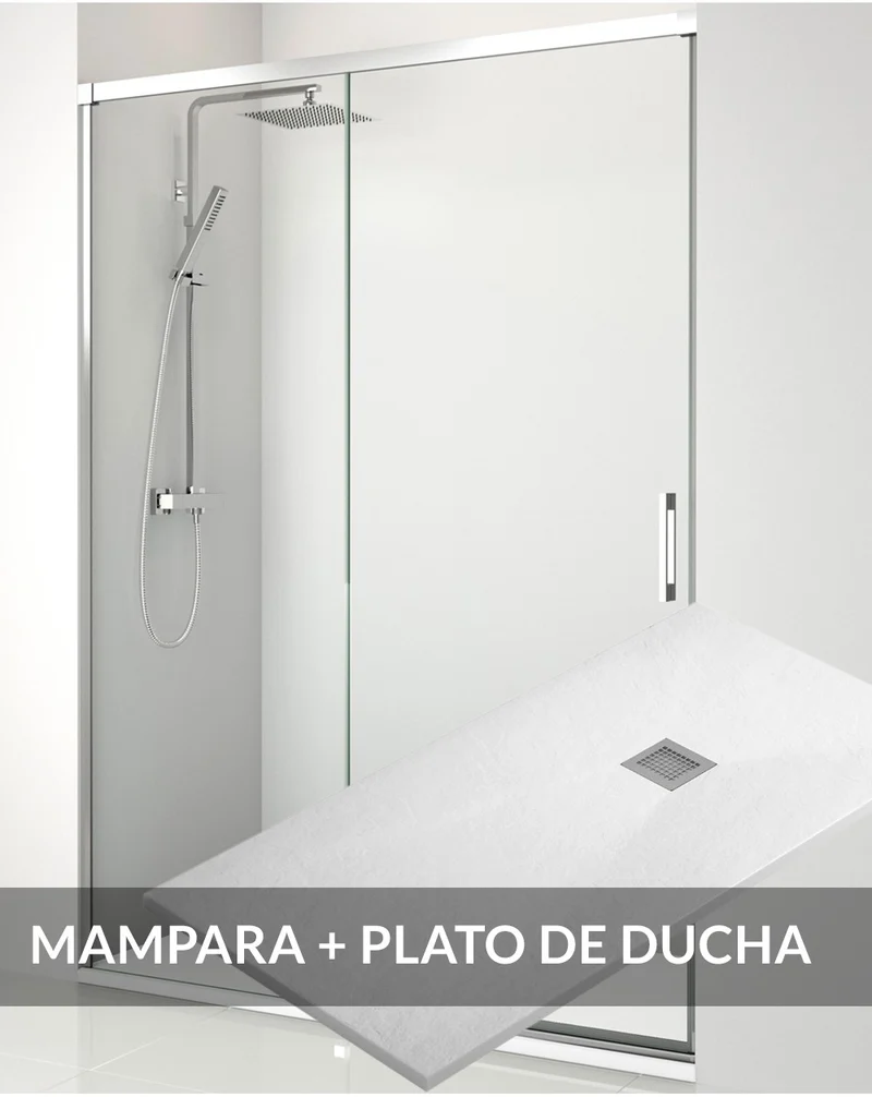 Pack Patricia Mampara de Ducha Frontal 1 Puerta 1 Fijo Corredera con Plato de Ducha Blanco | Vidrio Templado de 6mm Antical