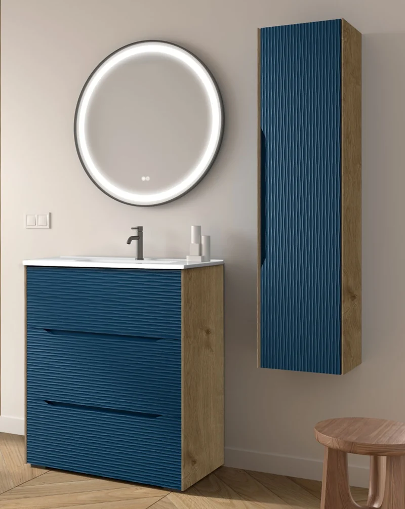 Nubia Mueble de Baño al Suelo con Lavabo Ceramico | 3 cajones Cierre Amortiguado y Organizador | Lavabo Onix | Blue Space Mate
