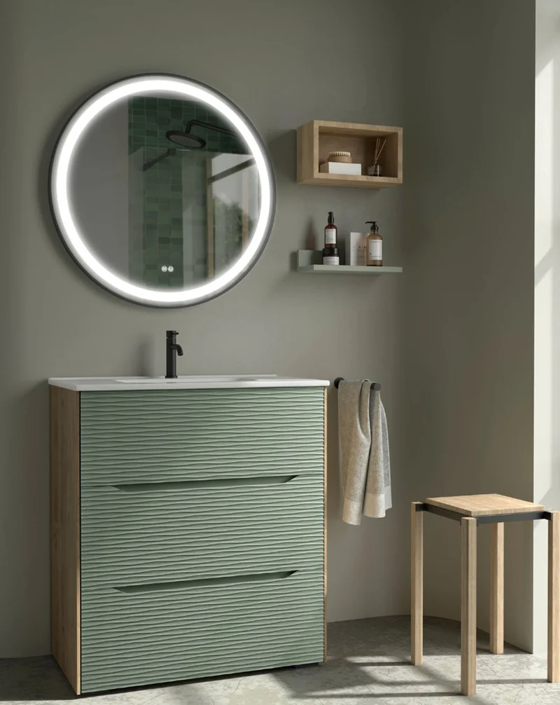 Nubia Mueble de Baño al Suelo con Lavabo Ceramico | 3 cajones Cierre Amortiguado y Organizador | Lavabo Onix | Leaf