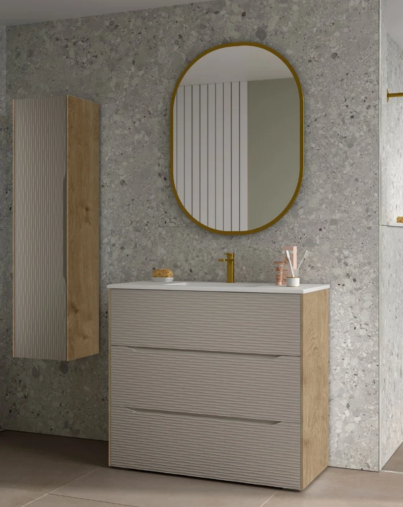 Nubia Mueble de Baño al Suelo con Lavabo Ceramico | 3 cajones Cierre Amortiguado y Organizador | Lavabo Onix | Moka Mate