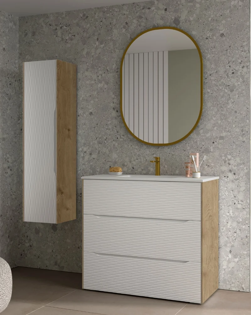 Nubia Mueble de Baño al Suelo con Lavabo Ceramico | 3 cajones Cierre Amortiguado y Organizador | Lavabo Onix | Blanco Mate