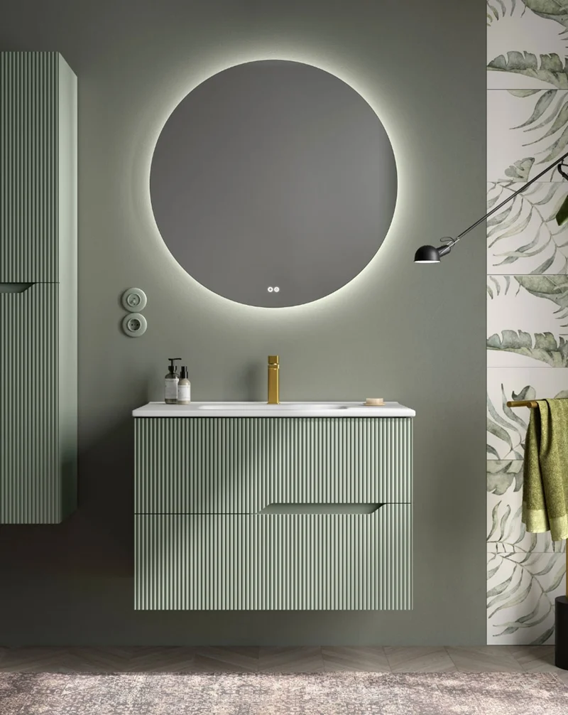 Bamboo Mueble Baño Suspendido con Lavabo Cerámico | 2 cajones con Cierre Amortiguado y Organizador | Leaf