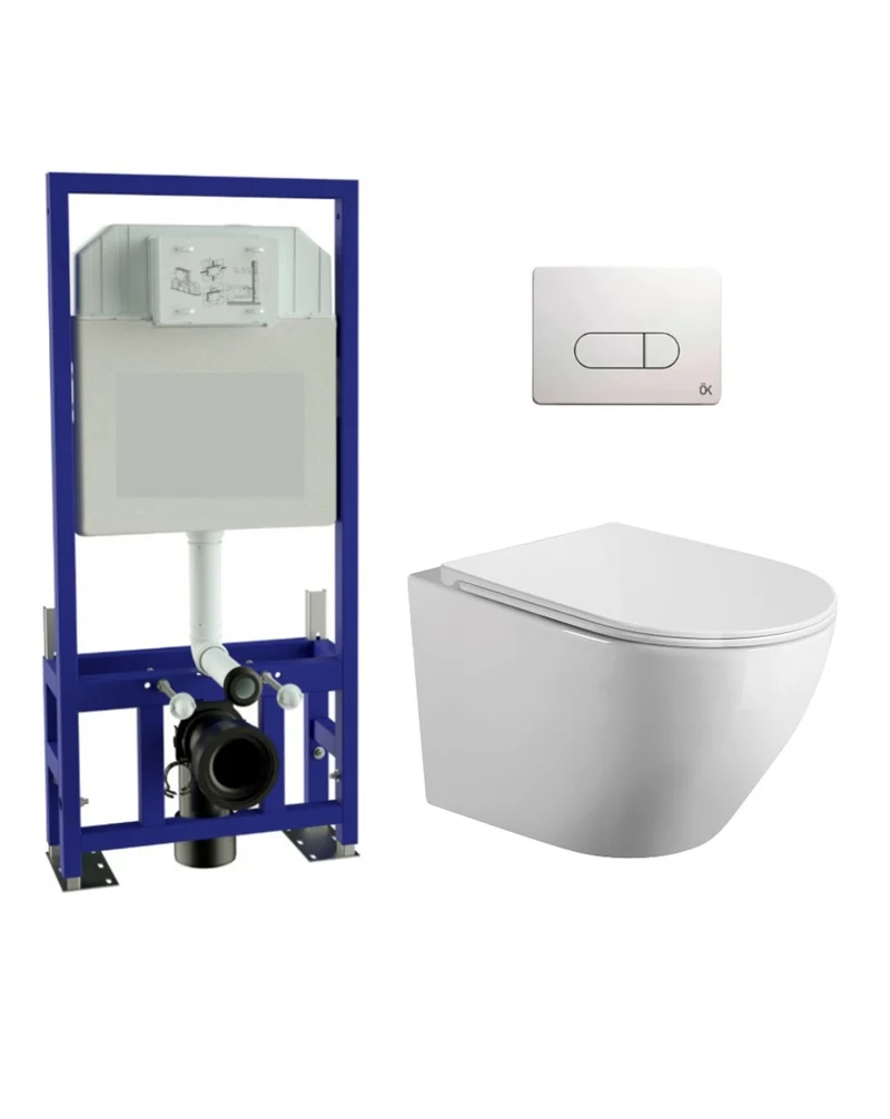 Mercurio Pack Suspendido | Blanco Brillo | Rimless con Cisterna Autoportante y Pulsador | Blanco