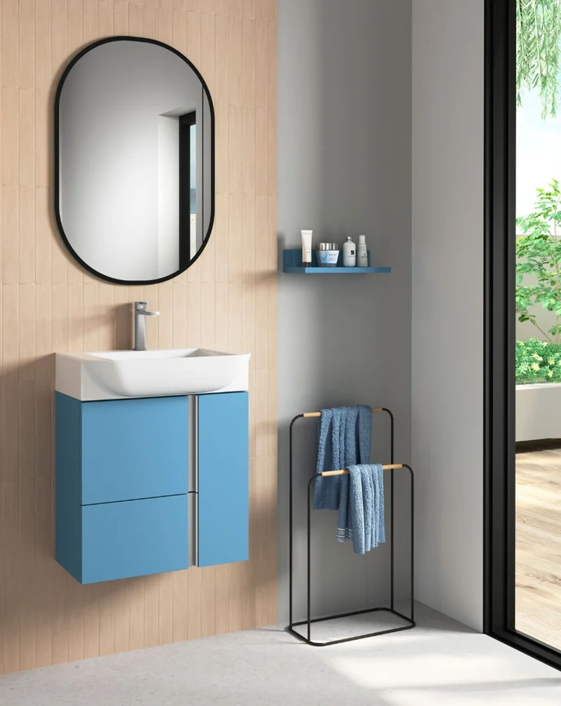 Versa 55 Mueble de Baño Suspendido a Pared Fondo Reducido | 1 cajón 2 Puertas con Lavabo Cerámico | 55cm | Island Mate