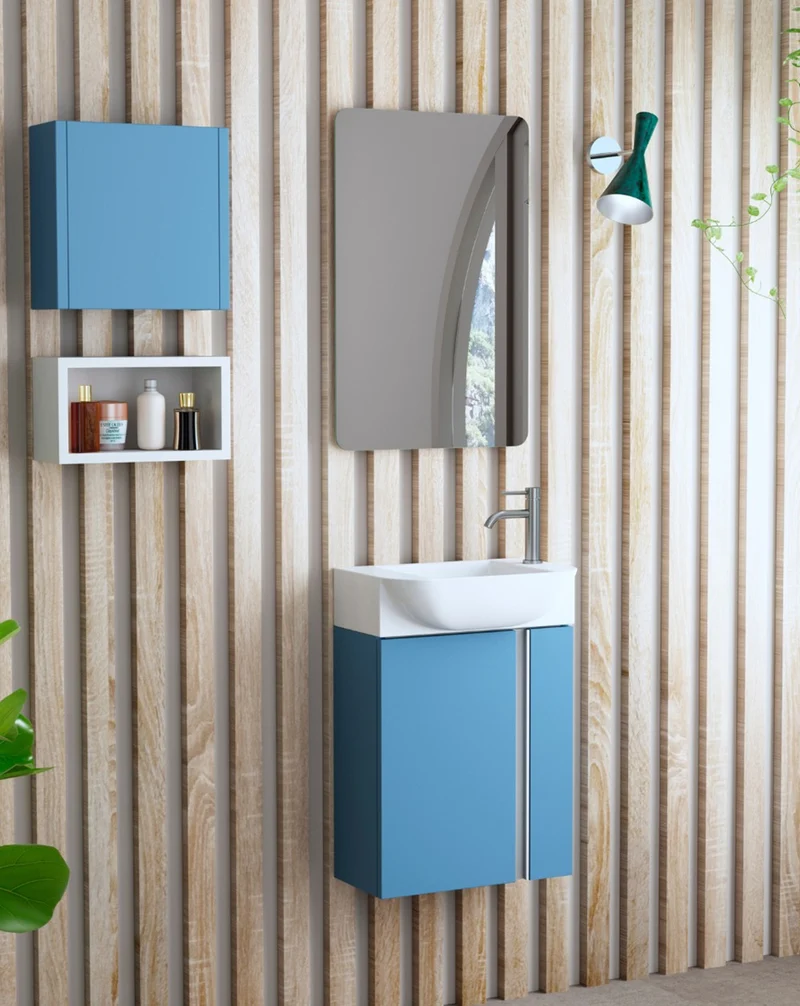 Versa 45 Mueble de Baño Suspendido a Pared Fondo Reducido | Mueble Aseo Volado Pequeño de 1 Puerta y Lavabo Cerámico | 45cm | Island Mate