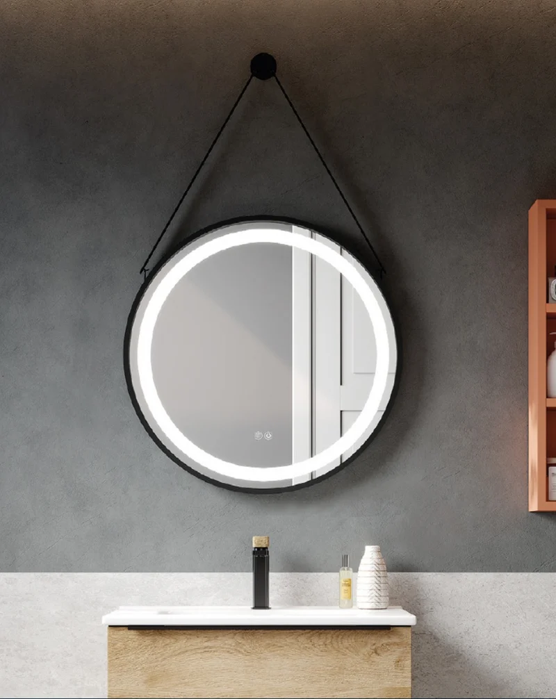 Aura Strap Espejo Colgante Redondo Baño | Luz LED | Doble Sensor Táctil | Espejo Led de Baño Redondo