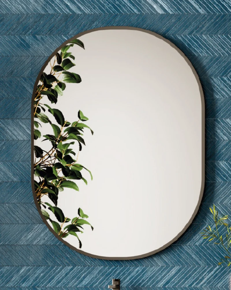 Espejo de Pared Ovalado Decorativo de Baño con Borde | Reversible | Negro
