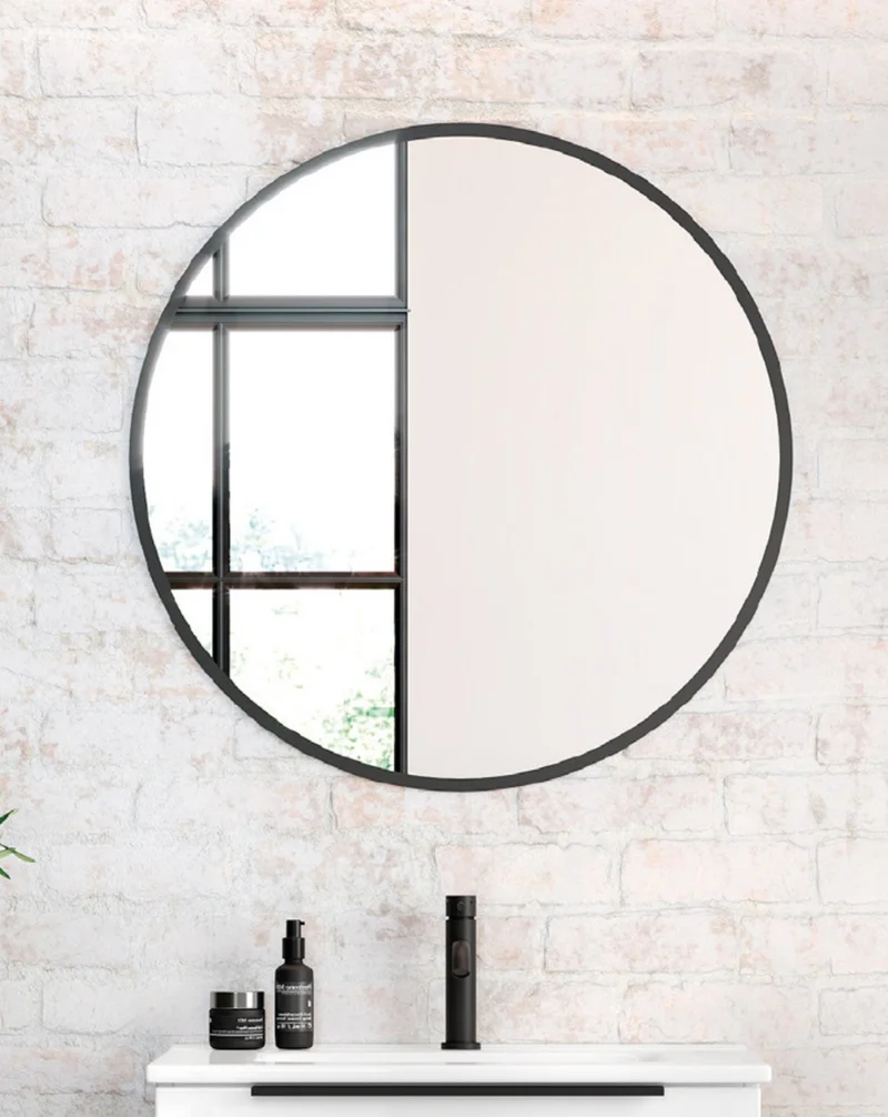Espejo de Pared Redondo | Espejo Decorativo Redondo para Baño | Negro