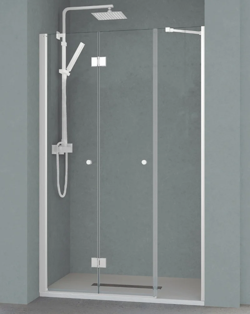 Vera Mampara de Ducha Frontal Puerta Plegable + 1 Fijo | Vidrio 6mm con Antical | 195cm Altura | Blanco Mate