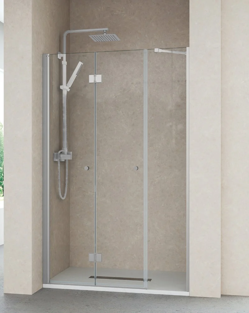 Mampara de Ducha Frontal Puerta Plegable + 1 Fijo | Vidrio 6mm con Antical | 195cm Altura | Cromo Brillo