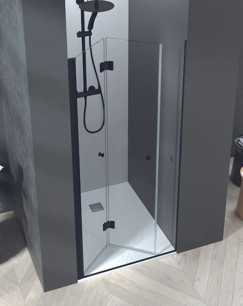 Vera Mampara de Ducha Frontal Puerta Plegable | Vidrio Templado de 6mm con Antical | 195cm Altura | Negro Mate