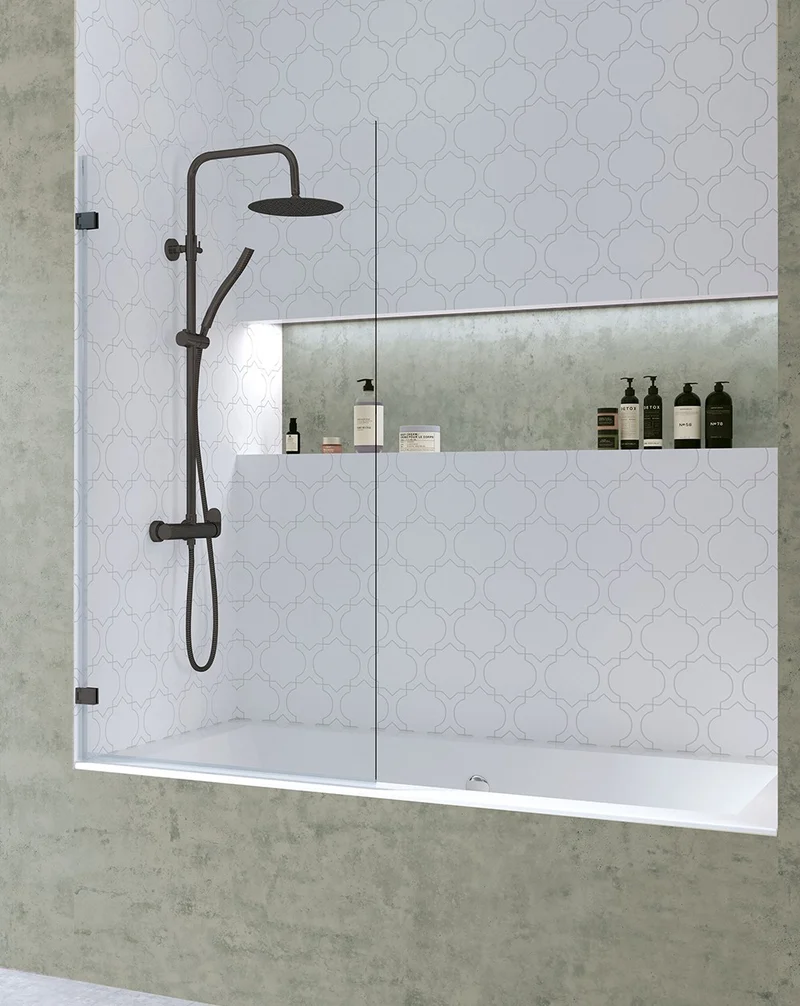 Zahara Mampara de Bañera Frontal Puerta Abatible | Vidrio Templado 6mm Antical | Altura 150cm | 85cm | Negro Mate