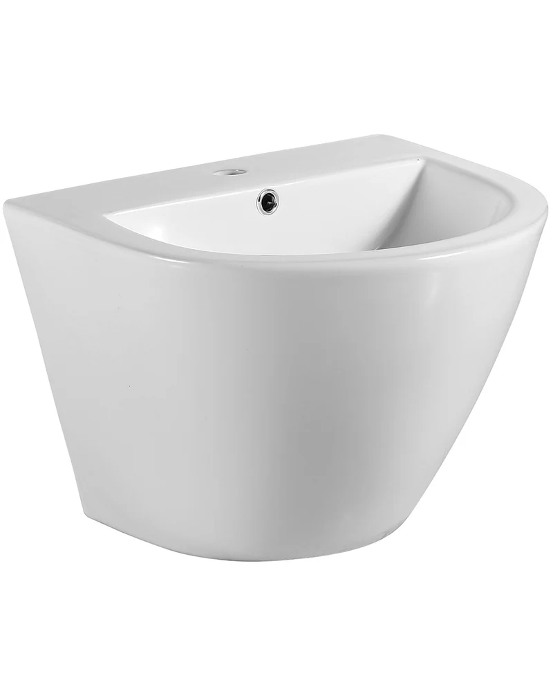 Zero Round Lavabo Mural Cerámico Blanco Suspendido | Lavamanos de Baño Redondeado| 53,5cm x 44cm