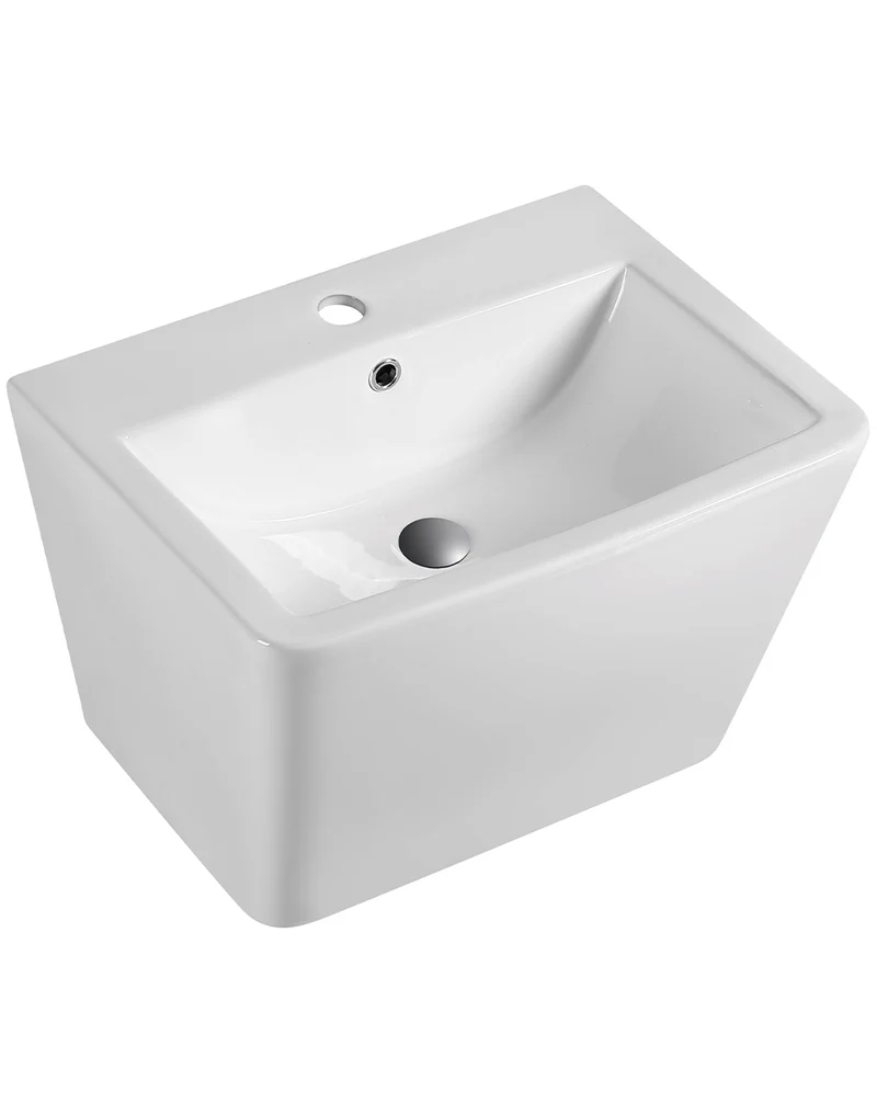 Zero Square Lavabo Mural Cerámico Blanco Suspendido | Lavamanos de Baño Cuadrado| 55cm x 43,5cm