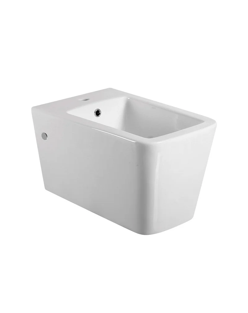 Astron Bidet Suspendido Cerámico de Baño | Sin Tapa Cuadrado | Blanco Brillo