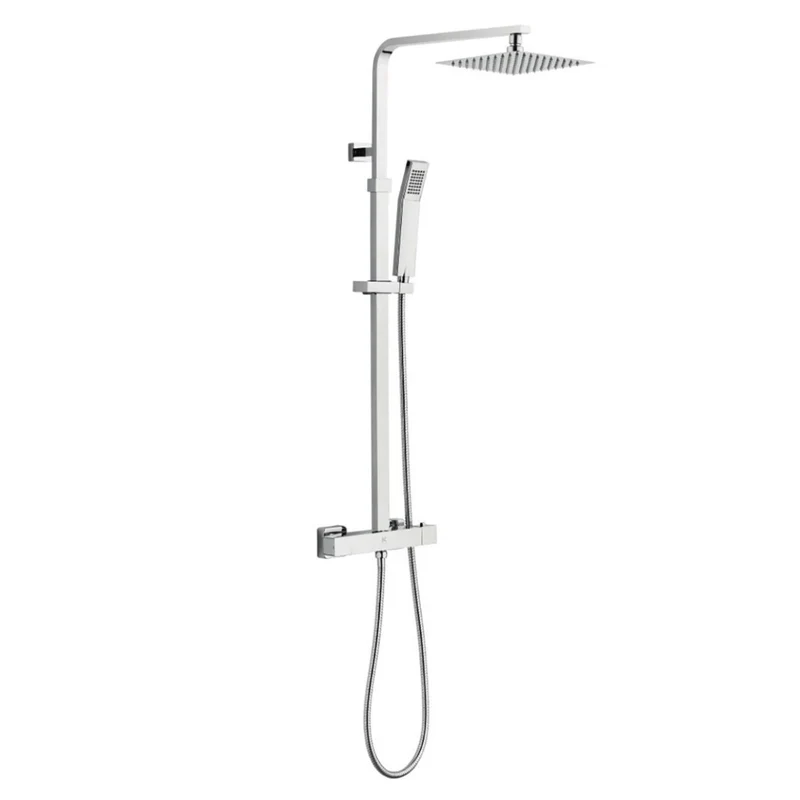Skara Columna Ducha Termostática Cuadrada | Grifo Alcachofa Manguera y Rociador Lluvia 25x25cm | Cromo