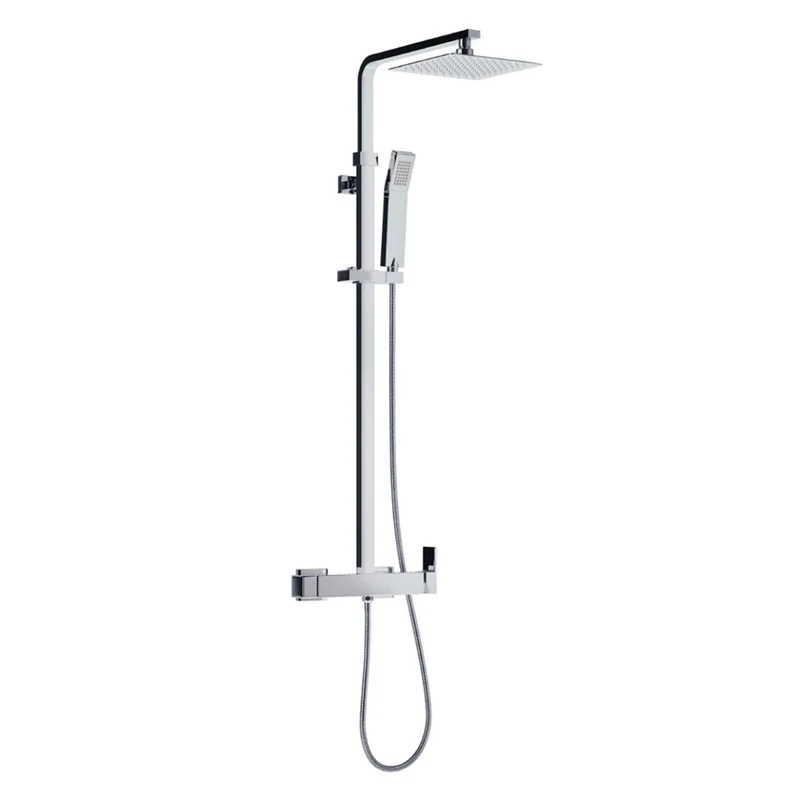 Skara Columna Ducha Monomando Cuadrada | Extensible con Grifo Alcachofa Manguera y Rociador Lluvia 25x25cm Cuadrada | Cromo