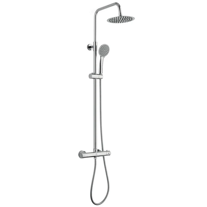 Ergos Columna Ducha Termostática | Extensible con Grifo Alcachofa Manguera y Rociador Lluvia 25x25cm Redonda | Cromo