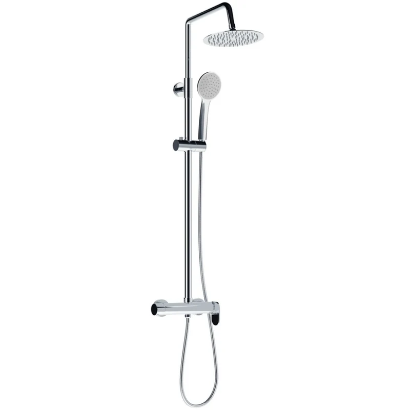 Ergos Columna Ducha Monomando Redonda | Extensible con Grifo Alcachofa Manguera y Rociador Lluvia 25x25cm Redonda | Cromo