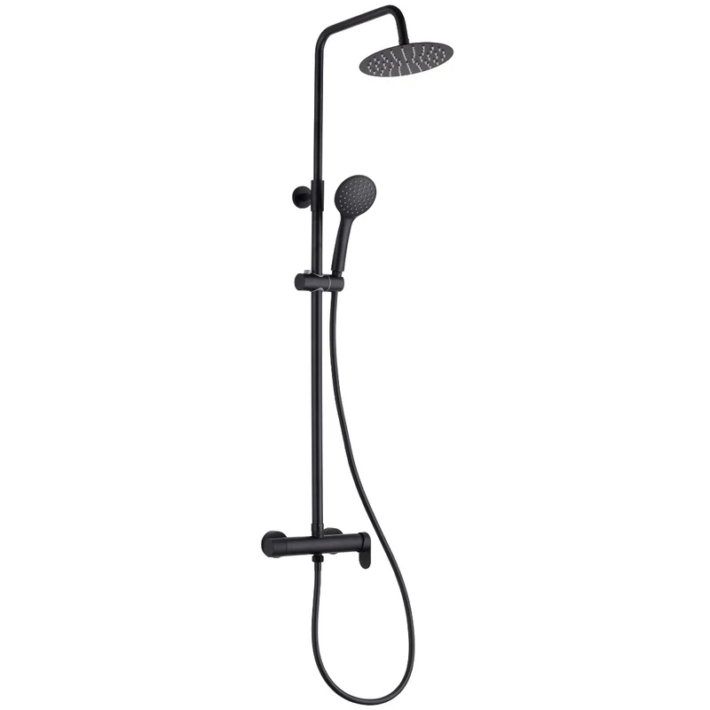 Ergos Columna Ducha Monomando Redonda | Extensible con Grifo Alcachofa Manguera y Rociador Lluvia 25x25cm Redonda | Negro